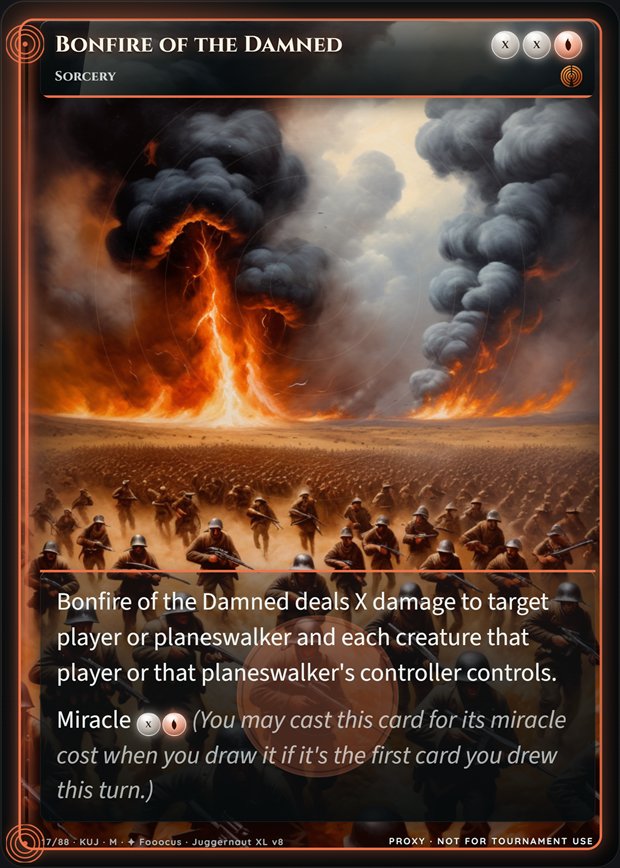 Bonfire of the Damned full-art frame